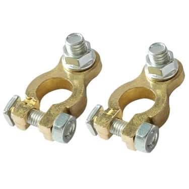 Imagem de Uenede 1 par de conectores de terminal de bateria de latão, conjunto de terminais de cabo de porca de parafuso M10, aplicação para carros marinhos, motocicletas, caminhões, vans, trailers, barcos