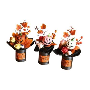Imagem de WeiLaiKeQi 3x Arranjo Floral de Buquê de Abóbora de Halloween Flores Artificiais com Mini Abóboras para Prateleira Mesa Centro de Mesa Festivo