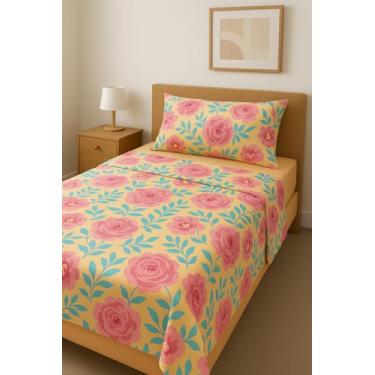 Imagem de Jogo Lençol Solteiro De Algodão 3 Peças Percal com Elástico (C)