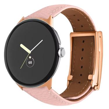 Imagem de Feigand Pulseiras de couro compatível com Google Pixel Watch 3 de 41 mm/2/1, pulseiras de substituição de couro genuíno para mulheres e homens (rosa)