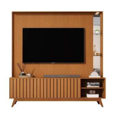 Imagem de Home Estante Açaí 1.8 Com Led Sala Para Tv Até 75 Com Espelho Nature