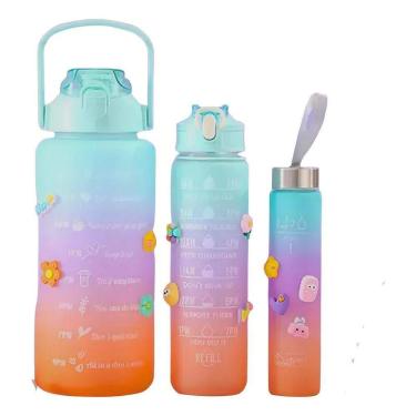 Imagem de Squeeze 3 Garrafa Água Academia 2000 900 E 300Ml Conjunto Co