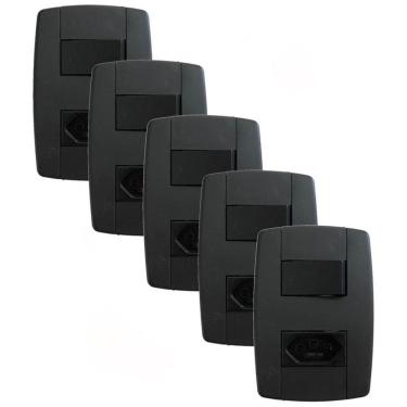 Imagem de Kit 5 Conjunto Interruptor Simples + Tomada 20A 250V Preta