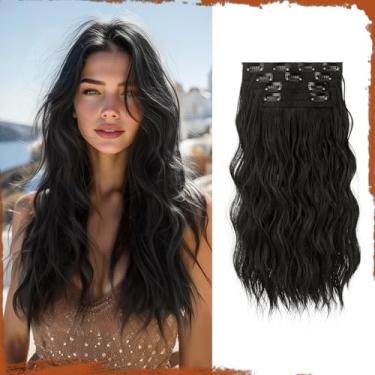 Imagem de Sofeiyan Extensões de cabelo com clipe em 4 peças de cabelo sintético falso 40,6 cm peruca natural macia 140 g extensão de cabelo grosso para mulheres - preto natural