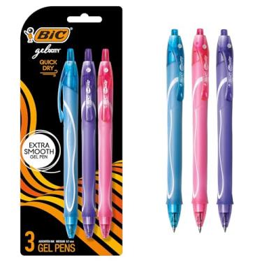 Imagem de BIC Canetas de gel Gelocity de secagem rápida, cores sortidas, ponta média (0,7 mm), pacote com 3 unidades, canetas de gel retráteis com aderência total confortável