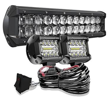 Imagem de DOT 5D 30,5 cm Barra de luz LED 72W + Cubos de LED de 10 cm 60 W com kit de fiação para lâmpada de condução Polaris Ranger Honda Pioneer Can Am X3 Maverick Grand Cherokee XJ Dodge UTV ATV 4WD