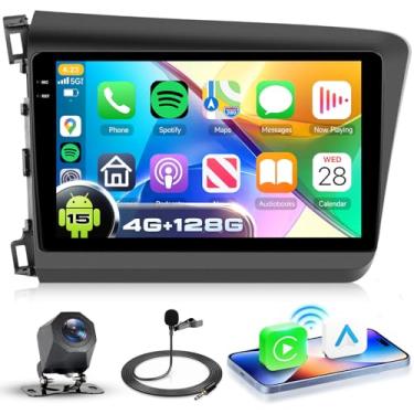 Imagem de 4G + 128G Android 15 estéreo automotivo para Honda Civic 2012-2015, sem fio, CarPlay, Android Auto, tela sensível ao toque HD de 22 cm, estéreo automotivo com GPS, WiFi, Bluetooth 5.0, FM, 32 EQ, SWC
