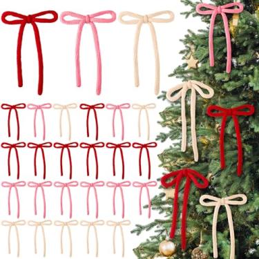 Imagem de Glitinsel 24 peças de arcos de malha de Natal, enfeites de árvore, laços de crochê de 18 cm, para casa de fazenda, rústico, vintage, guirlanda, lareira, guirlanda de corda, decoração de festa de fim