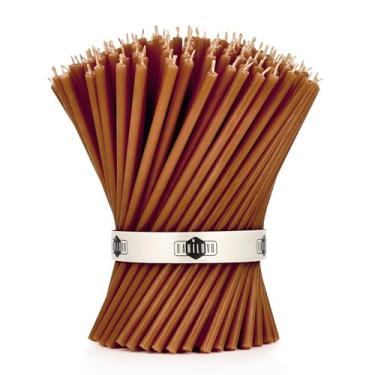 Imagem de Danilovo Velas finas de cera de abelha – sem gotejamento, sem fumaça, altas, decorativas, velas perfumadas de mel, ideais para oração da igreja, rituais, decoração ou aniversário – 16 cm x 0,5 cm