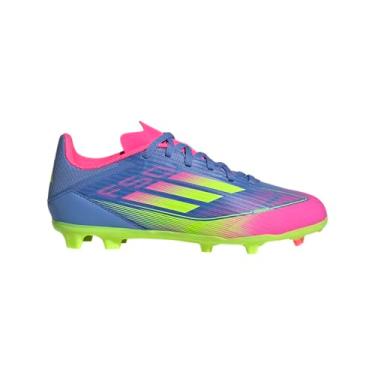 Imagem de adidas Tênis infantil unissex F50 League Firm Multi Ground Soccer Cleats (criança pequena), Blue Fusion/Limão lúcido/Rosa lúcido, 12.5 Little Kid