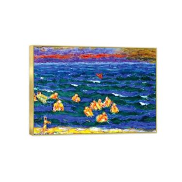 Imagem de BMZFYBS Impressão em tela famosa pintura - paisagem arte de parede - pais - pôster com moldura dourada para decoração de casa 50 x 70 cm 20 x 27 pol