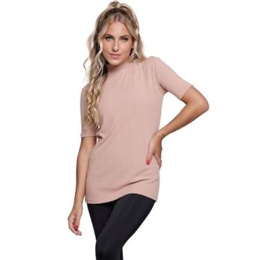 Imagem de Blusa Manga Curta Gola Alta WLS Modas Em Malha Canelada Blogueira Moda