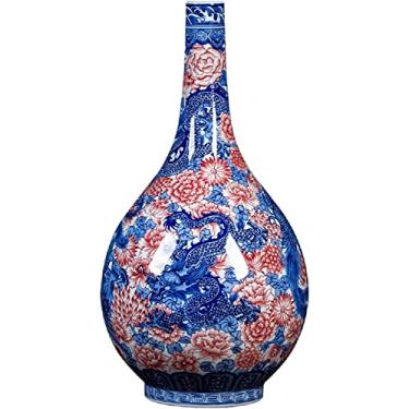 Imagem de Vaso de flores vaso de cerâmica 50 cm grande decoração de porcelana azul e branca chinês retrô vasos decorativos pintados à mão quarto sala de estar vaso de flores vaso de flores decoração de mesa