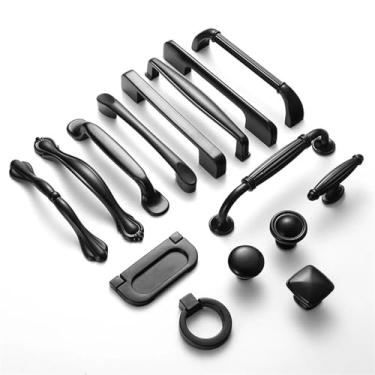 Imagem de CXYFQUUK Puxadores de armário de cozinha de liga de alumínio preto puxadores de gaveta de armário puxadores de porta de guarda-roupa puxadores de móveis ferragens 2 peças (9004-96 mm)