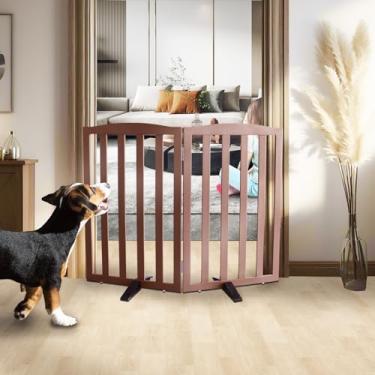 Imagem de ZJSF Portão interno dobrável independente para casa, portões longos de madeira para animais de estimação, cerca para escadas, portões de filhotes de cachorro para corredores, portão de cachorro, pés