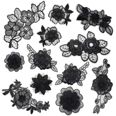 Imagem de 12 peças de apliques bordados de renda de flor preta, apliques de renda floral 3D, adesivos costurados para mulheres, roupas de reparo, jeans, suéter, bolsas de vestido de casamento, decoração de