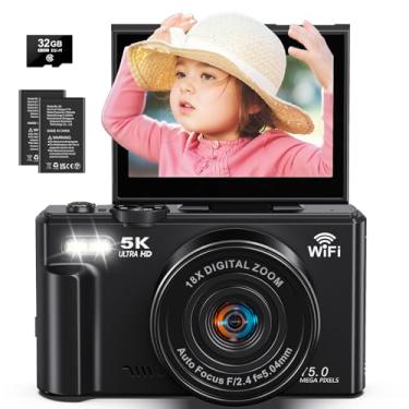 Imagem de Câmera digital, vídeo de 5k, câmera de 75 megapixels, transmissão Wi-Fi, foco automático, zoom digital de 18x, tela giratória de 180 graus, cartão SD de 32G,câmera compacta,vlog,fotográfica