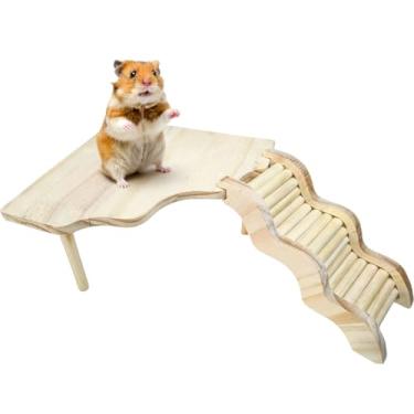 Imagem de Feiena Plataforma de madeira para hamster com escada para acessórios de gaiola de hamster, brinquedos de escalada, ratos gerbil, anão, sírio, ratos Degus ou outros animais de estimação pequenos