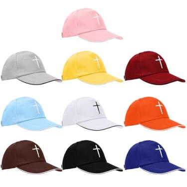 Imagem de Chicingyou 20 peças de boné de beisebol ajustável com cruz unissex para homens e mulheres, boné para corrida e atividades de fé Jesus Cristão, multicolorido