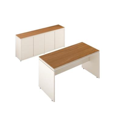 Imagem de Conjunto De Escritório Office 2 Peças Mesa E Balcão Buffet T - Off White E Cedro Off White E Cedro