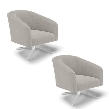 Imagem de Cadeira Sala De Jantar Giratória Cromada Kit 2 Stella Bouclê D03 - D\'rossi Cor Cinza
