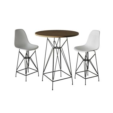 Imagem de Jogo Mesa Bistrô Eames Tampo Vidro 60Cm 2 Banquetas Branca Base Ferro Preto - Cor: Branco