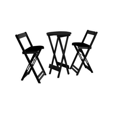 Imagem de Conjunto Bistro De Madeira Dobravel Redondo 55cm Diametro Com 2 Cadeiras Preto Preto - Preto