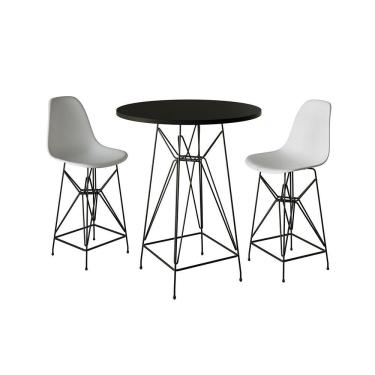 Imagem de Jogo Mesa Bistrô Eames Preta 60Cm 2 Banquetas Branca Base Ferro Preto - Cor: Preto
