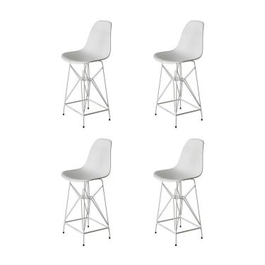 Imagem de Kit 4 Banquetas Bistrô Alta Eames Branca Base Ferro Branco - Cor: Branco