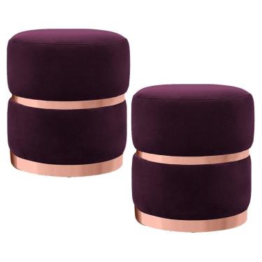 Imagem de Kit 2 Puffs Decorativos Com Cinto E Aro Rosê Round C-292 Veludo Uva - Domi