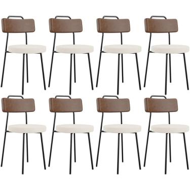 Imagem de Kit 08 Cadeiras Decorativas Estofada Sala Jantar Barcelona L02 Couríssimo Marrom Linho Cru - Lyam