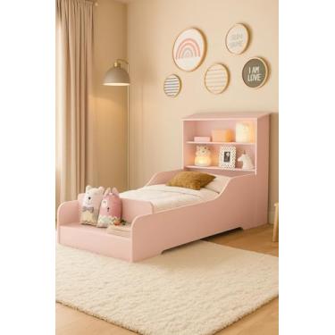 Imagem de Mini Cama Liz Infantil Casinha Com Prateleiras E Proteção Lateral (Rose)