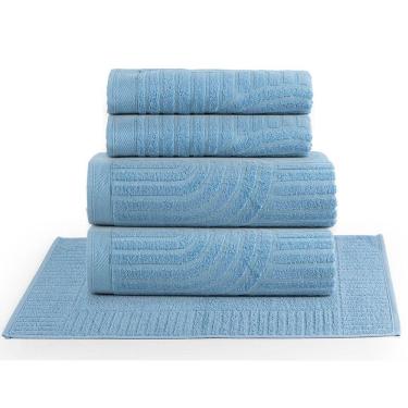Imagem de Jogo de Banho Dunna Toalhas Macias 100% Algodão Fio Penteado 5 Peças Oceano Azul