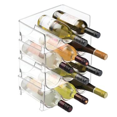 Imagem de Suporte de garrafa iDesign de 3 seções para garrafas de água, refrigerante ou vinho, conjunto de 4, transparente, feito nos EUA