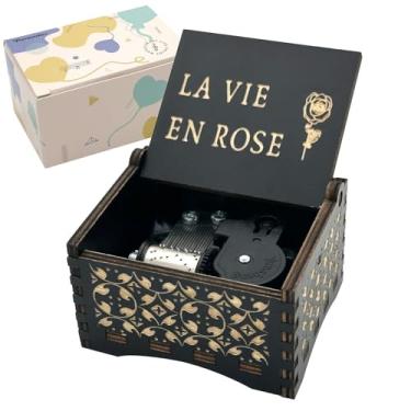 Imagem de Pursuestar Caixa de música Wind Up - La Vie En Rose, presente musical vintage com mecanismo de madeira gravada para Dia dos Namorados, aniversário, Natal, Ação de Graças