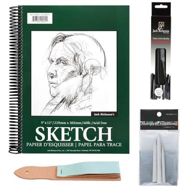 Imagem de Jack Richeson Conjunto de desenho de introdução ao carvão vegetal – 100 folhas branco brilhante, bloco de desenho sem ácido, caixa de 5 bastões de desenho de carvão vegetal de videira natural, 2