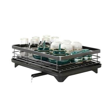 Imagem de Escorredor Organizador de Louças 2 andar Com Guarda Copo Copos Preto Aço Inoxidável Rack ES