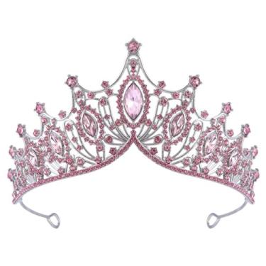 Imagem de Ornamentos de cabelo de coroa de strass elegante tiara princesa temperamento coroa barroca dourada feminina (rosa)