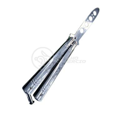 Imagem de Knife Silver Butterfly Treinamento Manobras Prata Borboleta Dobrável De Aço Inoxidável