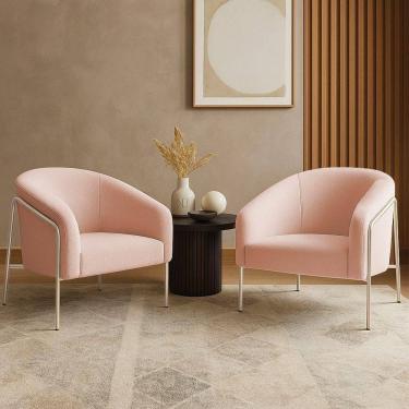 Imagem de Poltrona Sala Industrial Alta Champanhe Kit 2 Stella Bouclê D03 - D`rossi Cor Rose