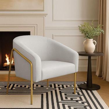 Imagem de Poltrona Sala Industrial Alta Dourado Stella Linho D03 - D`rossi Cor Cinza