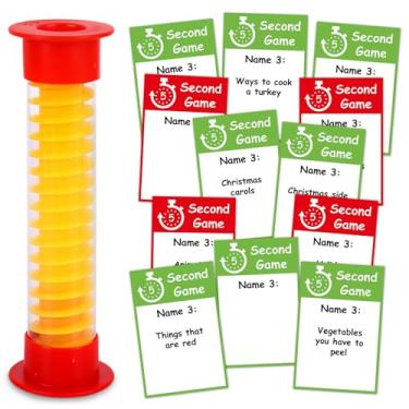 Imagem de JarThenaAMCS 91 Pcs Christmas 5 Second Game Kit Red Green Funny Christmas Party Games 90 Cards and 5 Seconds Hourglass for Xmas Party Travel Think Fast and Shout Out Answers