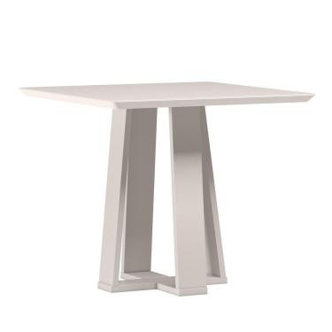 Imagem de Mesa De Jantar Quadrada 4 Lugares 90cm Tampo Mdf Com Vidro Valencia Off White - New Ceval