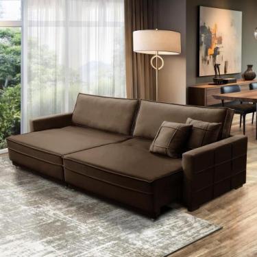 Imagem de Sofá Cama Retrátil e Reclinável 2,50m com Molas Karen Veludo Marrom Ad