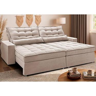 Imagem de Sofá Retrátil E Reclinável 2,92m Molas Ensacadas Belle. Boucle Cama Inbox Bege Claro