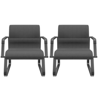 Imagem de Kit 02 Cadeiras De Escritório Recepção Fixa Pés Preto Lev P03 Crepe Preto - Lyam Decor