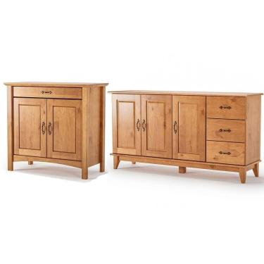 Imagem de Kit Balcão 3 Portas E Buffet Aparador 100% Madeira Bellina Carvalho