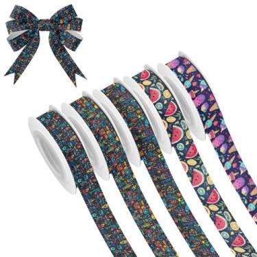 Imagem de Blueangle Fita de Natal - Fita com fio de 0,6 polegadas, 5 rolos de 25 jardas de elementos de arte de rua para grinaldas, laços, decoração de férias, artesanato DIY (49)