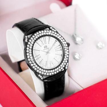 Imagem de Kit Relógio Feminino Champion Ana Hickmann Analógico Couro AH28240Q Cristais-Feminino