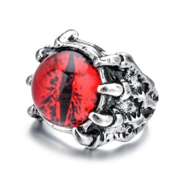 Imagem de Naturepernulo Anel gótico de olho de dragão masculino punk globo ocular do inferno demônio motociclista anel Halloween diabo olho turco dragão águia garra anéis, Metal, Sem pedra preciosa